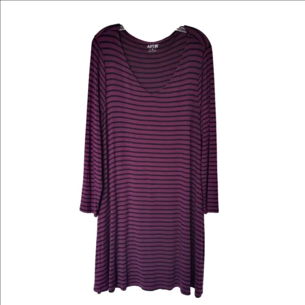 Apt. 9 Women's Long Sleeve Dress in Purple and Black Stripes - Picture 1 of 5